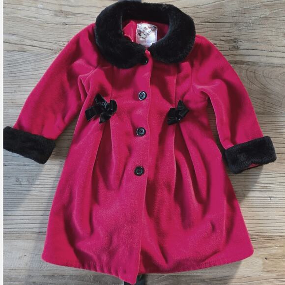 Sophie Rose Red Dress And Black Faux Fur Trim Special Occasion Coat sz 3T - Picture 2 of 7